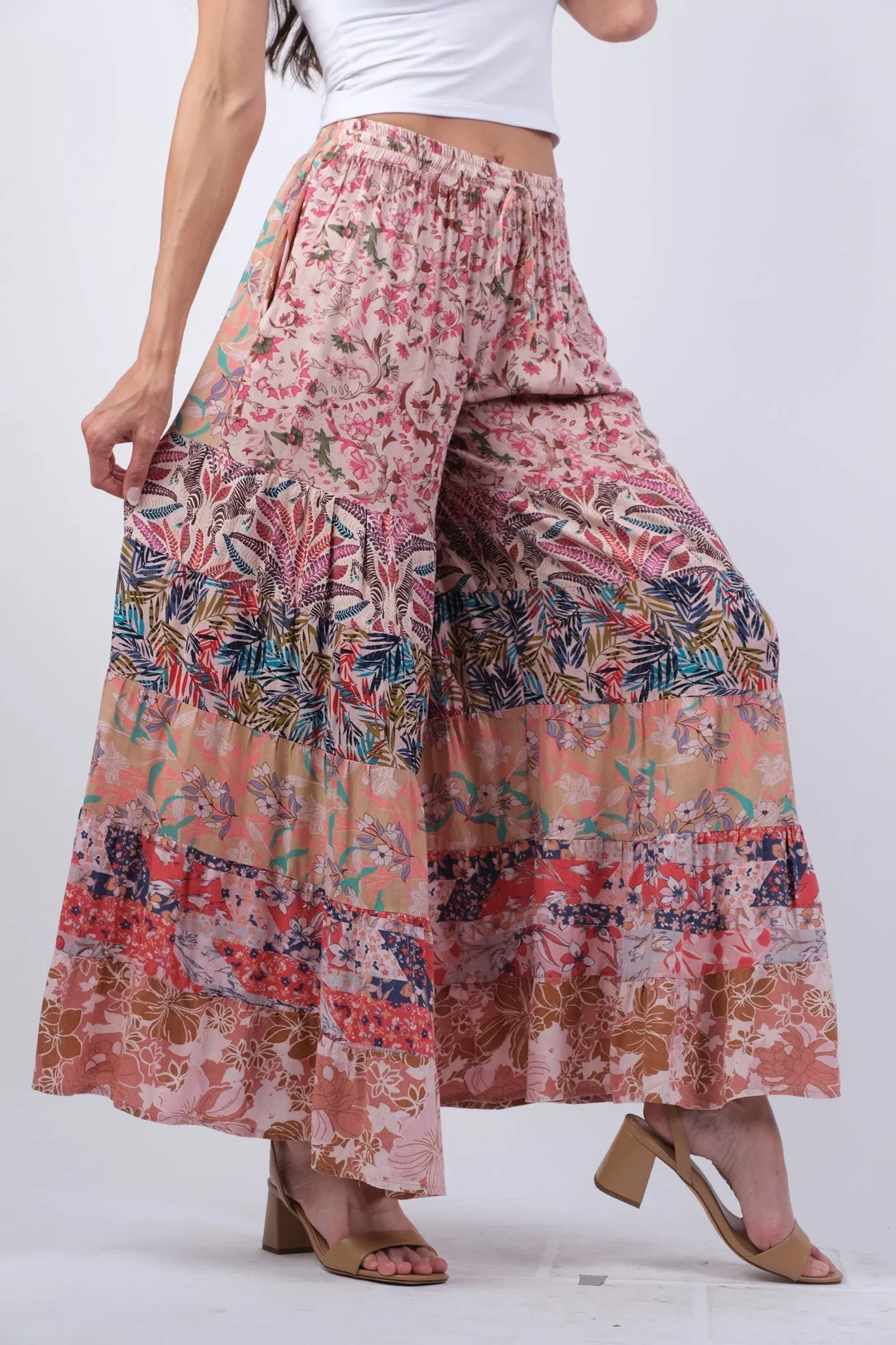 225143 Pink Floral Muse Boho Palazzo Pants