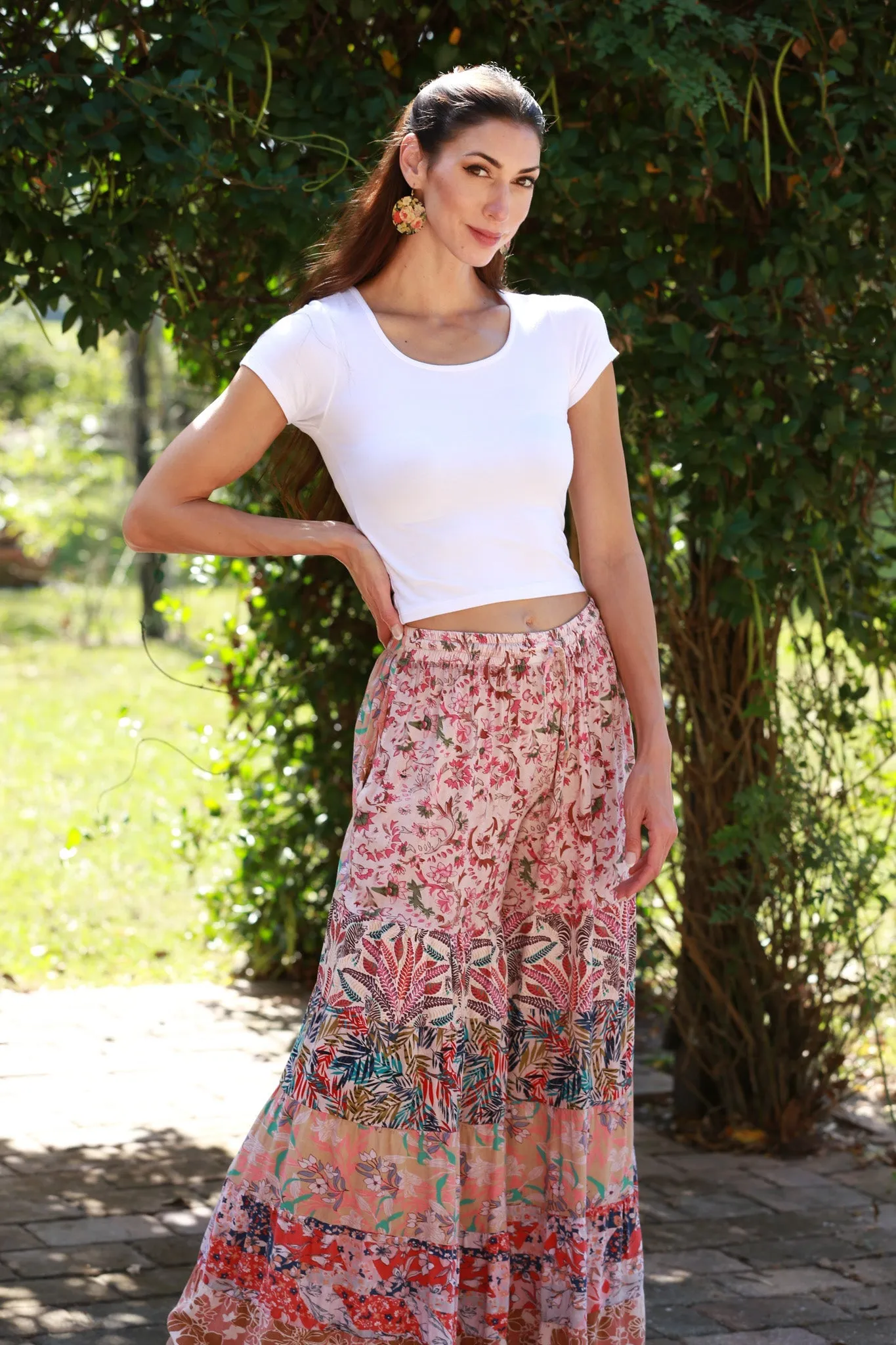 225143 Pink Floral Muse Boho Palazzo Pants