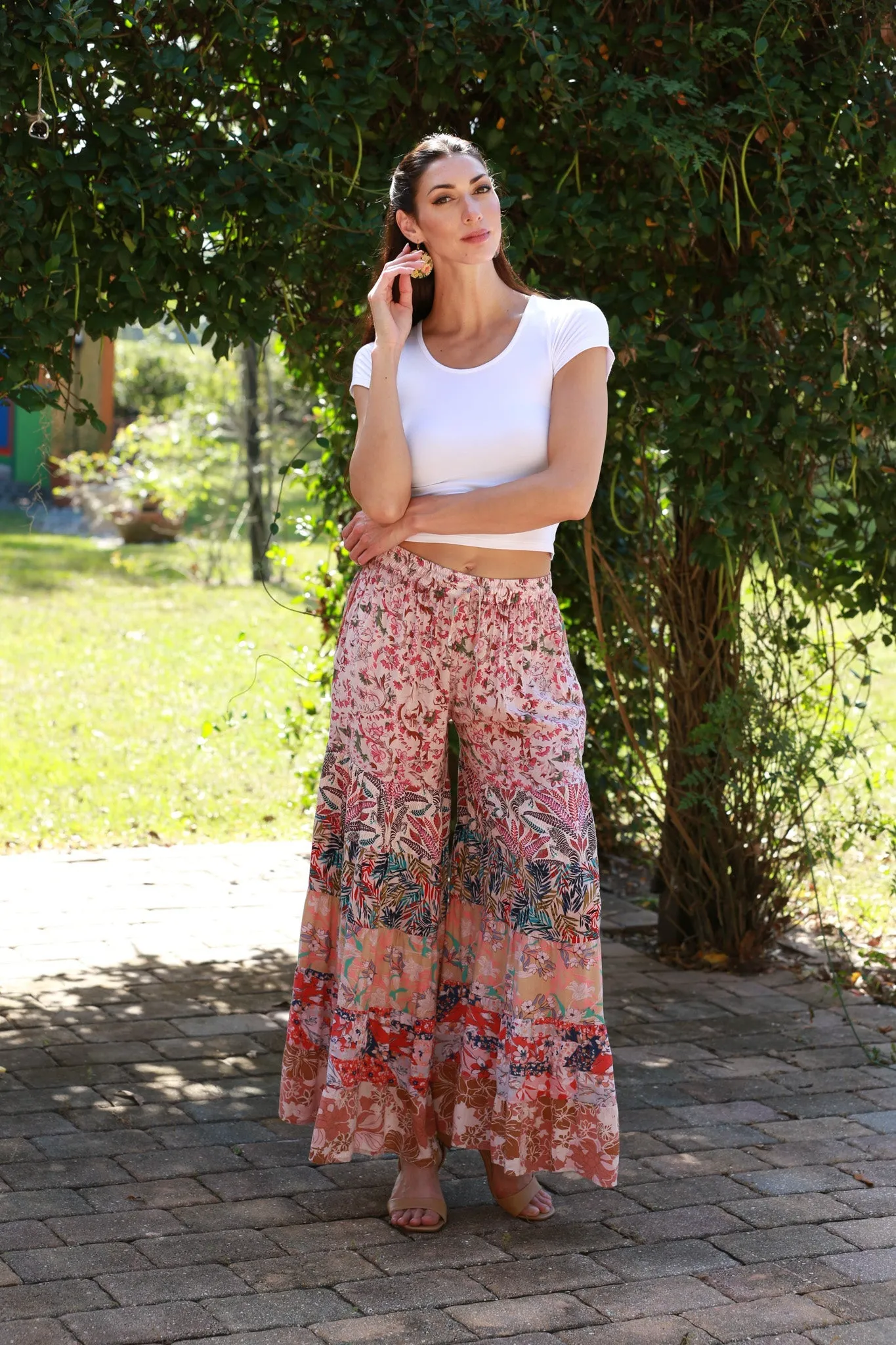 225143 Pink Floral Muse Boho Palazzo Pants
