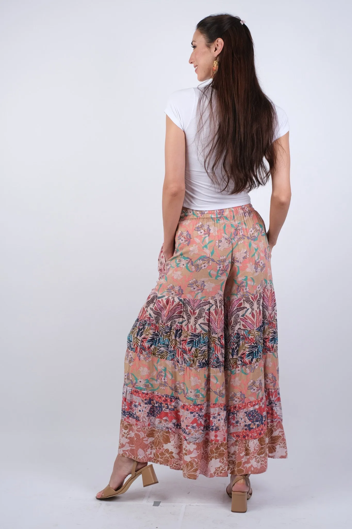 225143 Pink Floral Muse Boho Palazzo Pants
