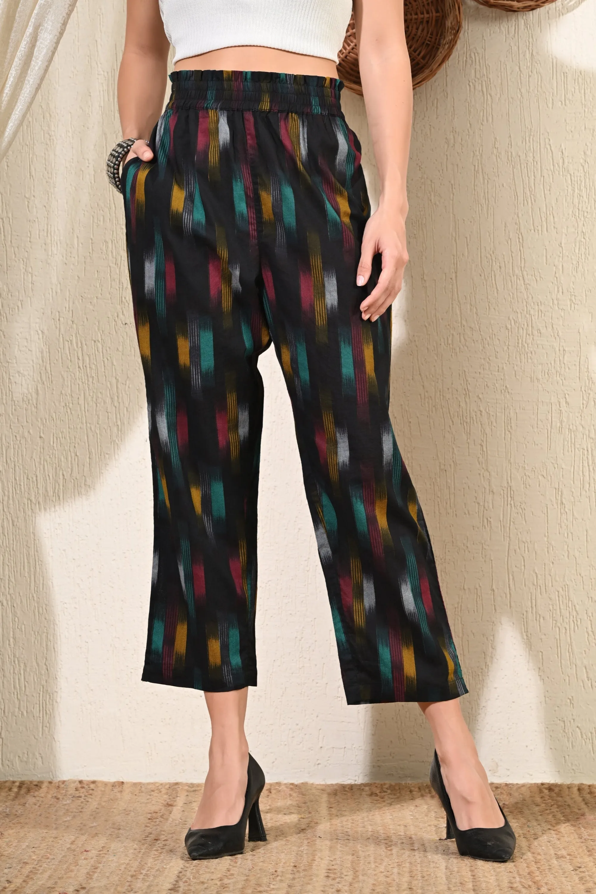 Black Ikat Relaxed Pants