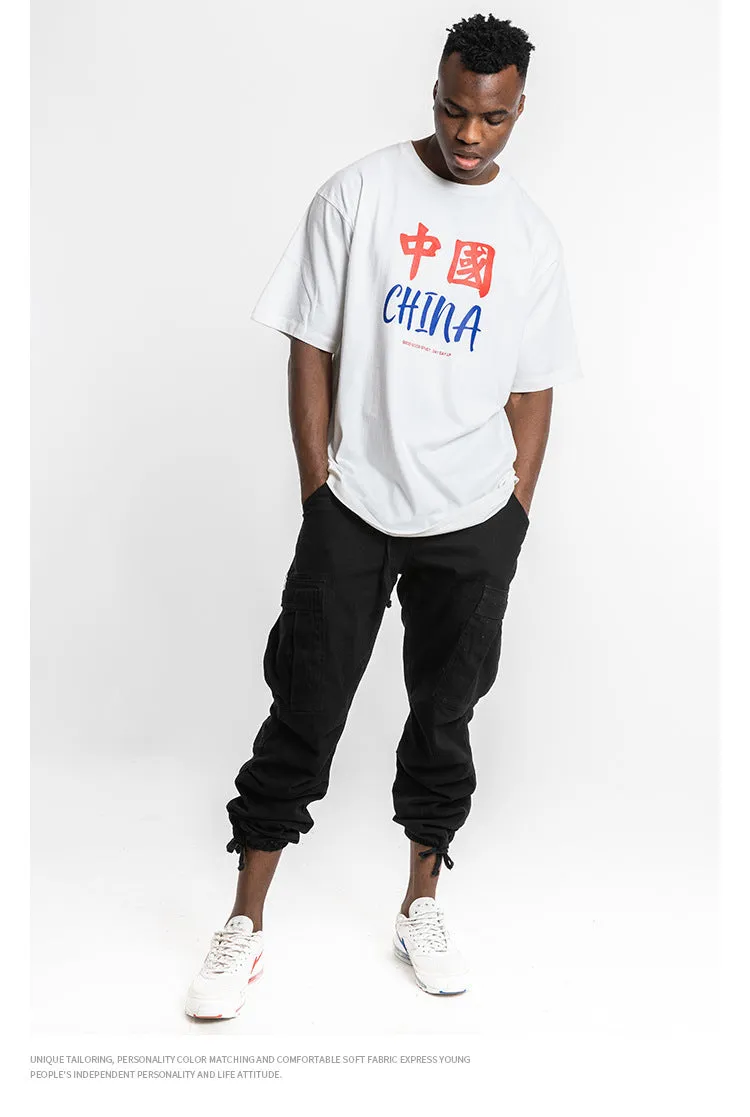 China and Chinese Letters Graphic Short Sleeve Oversized T-Shirt
