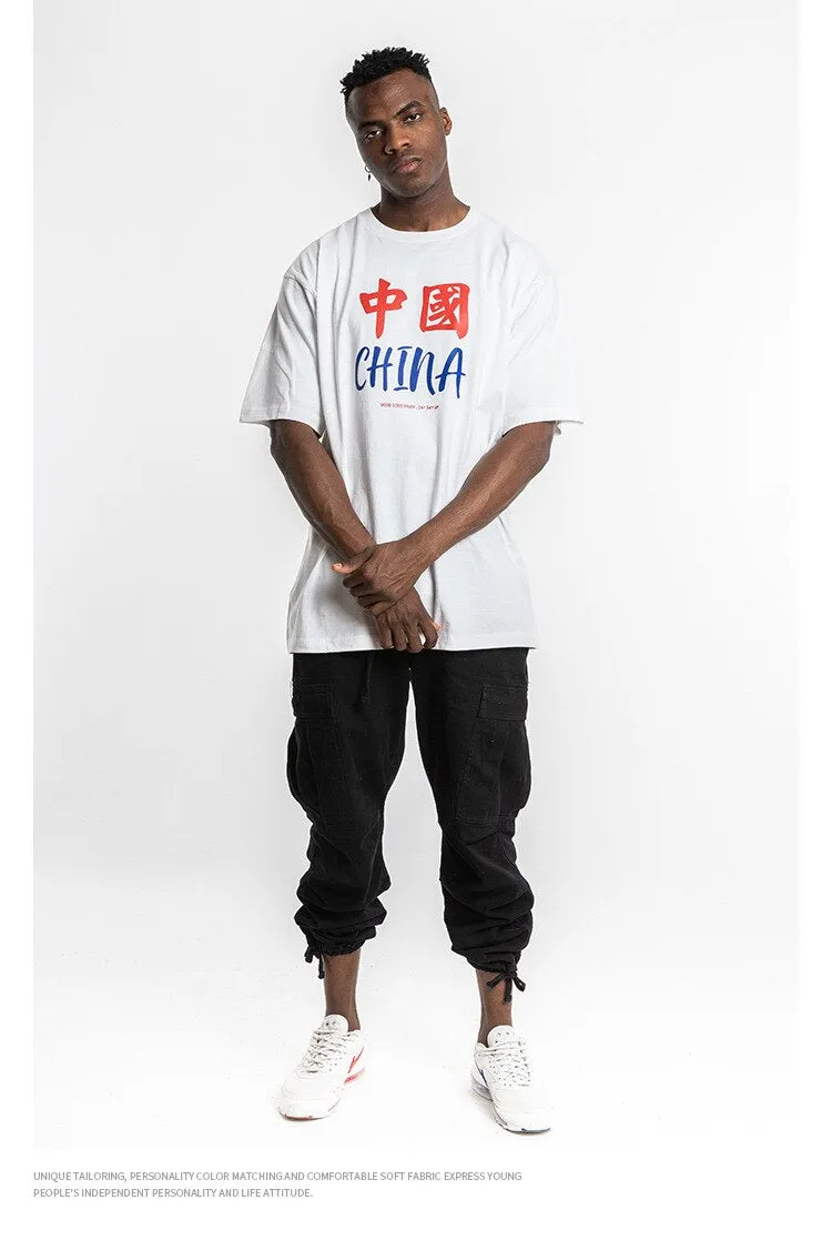 China and Chinese Letters Graphic Short Sleeve Oversized T-Shirt