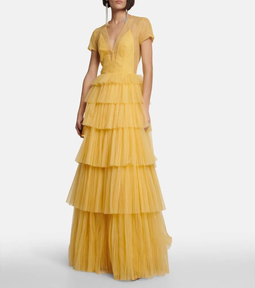 Costarellos Ruffled tulle gown
