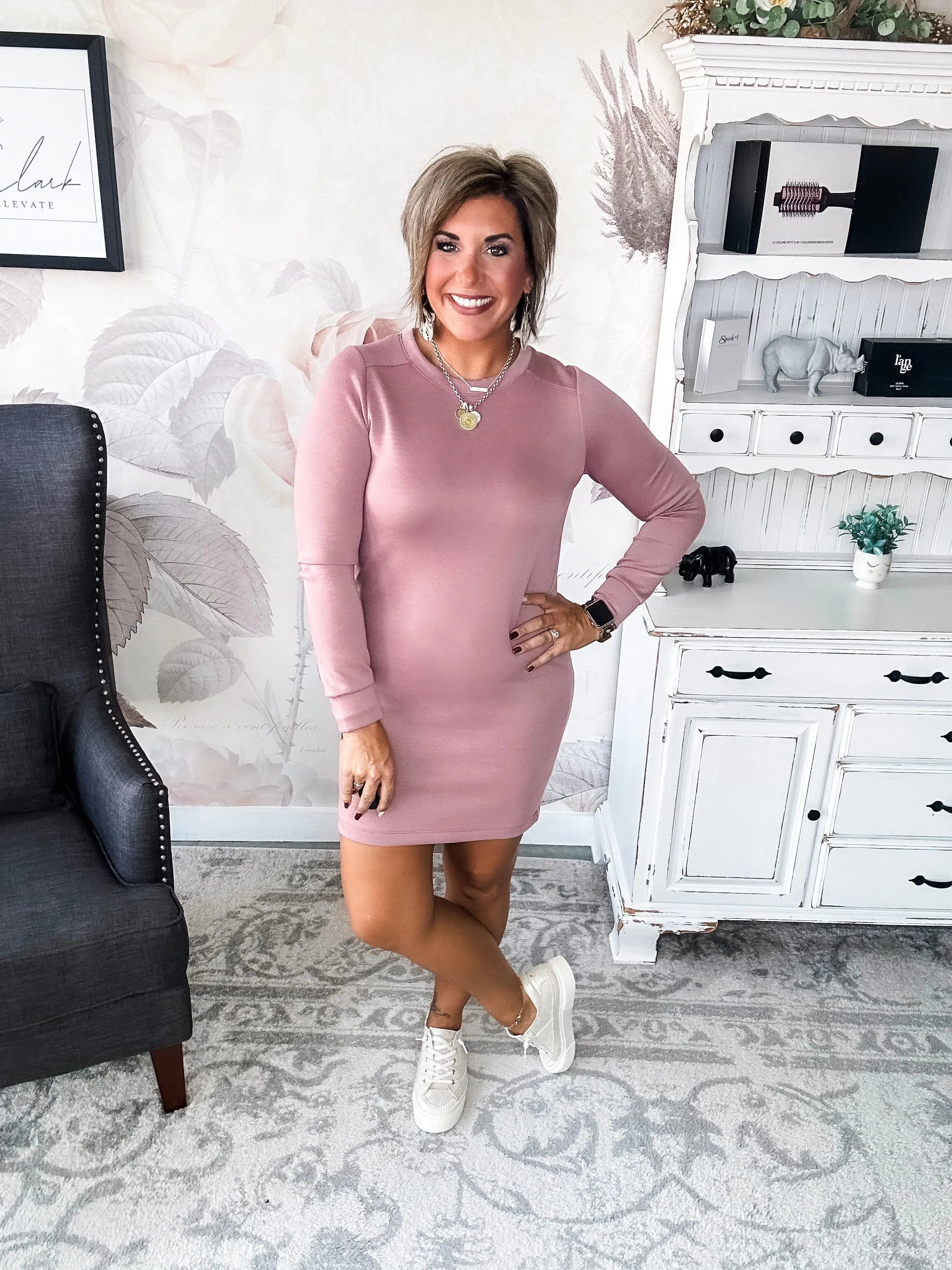 Cozy Up Shift Dress - Mauve