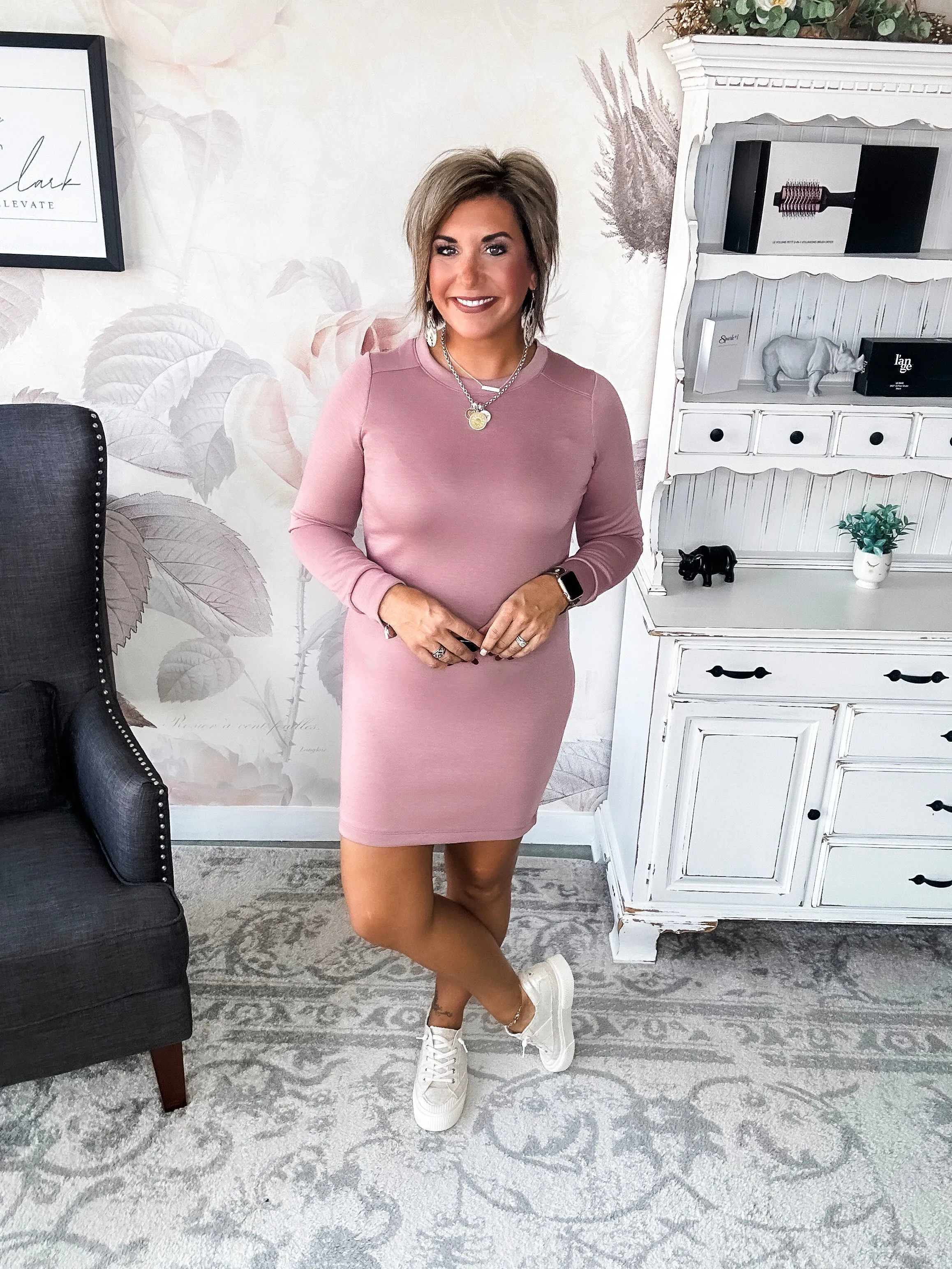 Cozy Up Shift Dress - Mauve