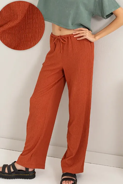 Crinkle Knit Wide Leg Drawstring Pants