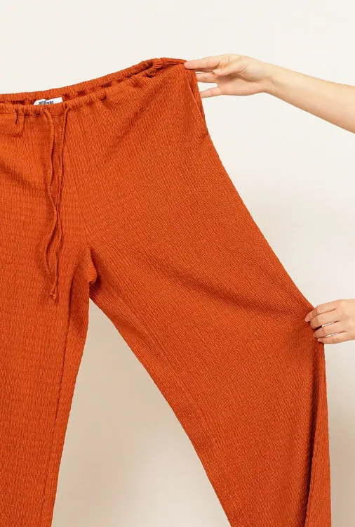Crinkle Knit Wide Leg Drawstring Pants