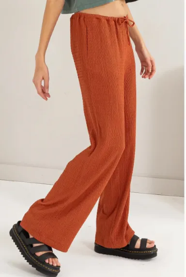 Crinkle Knit Wide Leg Drawstring Pants