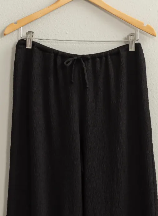 Crinkle Knit Wide Leg Drawstring Pants
