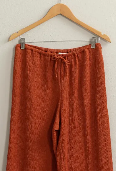 Crinkle Knit Wide Leg Drawstring Pants