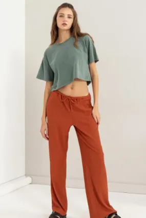 Crinkle Knit Wide Leg Drawstring Pants