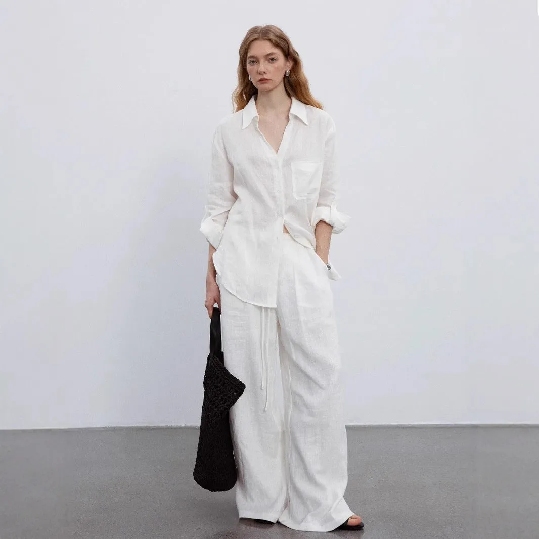 Early spring wear suit V-neck shirt loose and simple sunscreen long-sleeved shirt, drawstring casual trousers C0302