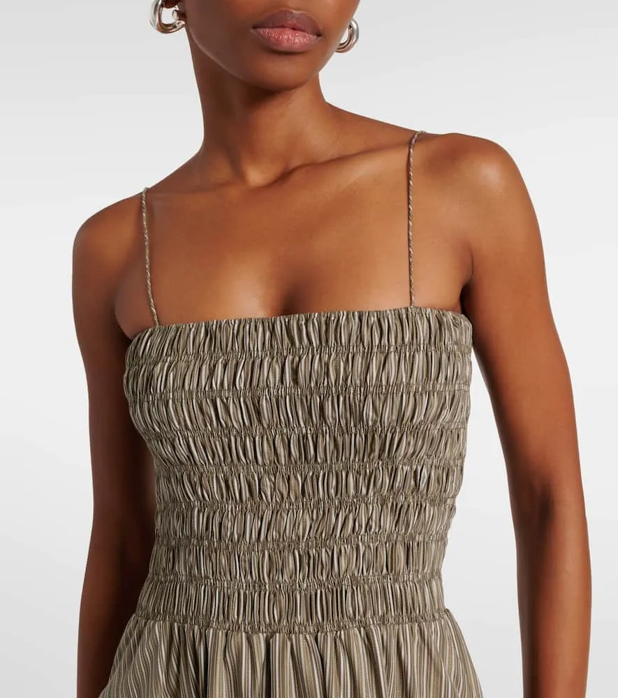Faithfull Lida pinstripe shirred cotton maxi dress