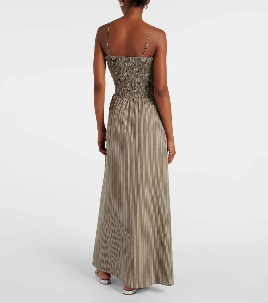 Faithfull Lida pinstripe shirred cotton maxi dress