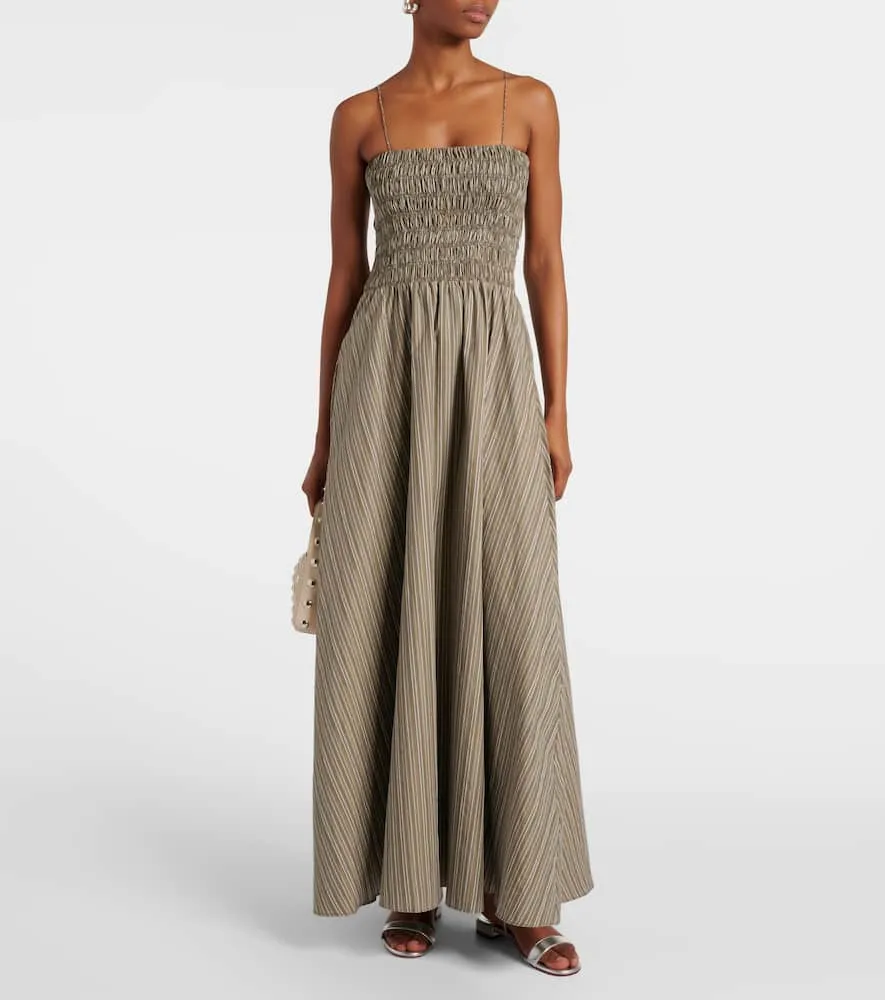 Faithfull Lida pinstripe shirred cotton maxi dress