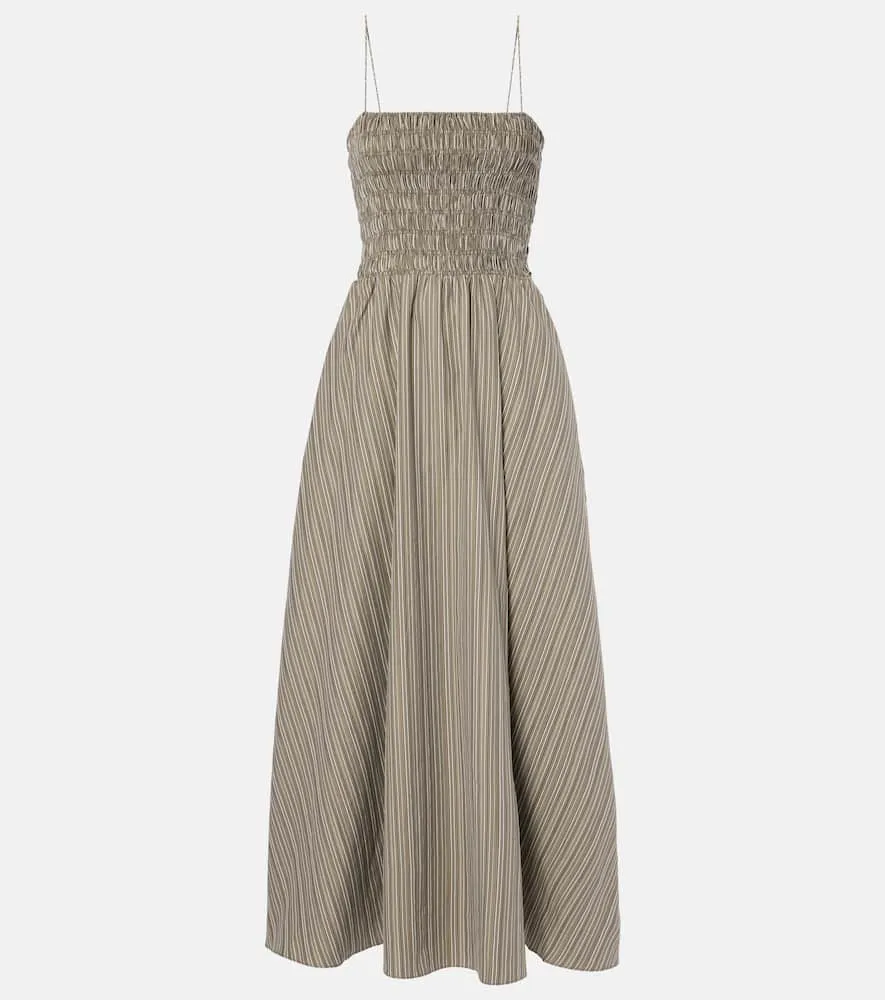 Faithfull Lida pinstripe shirred cotton maxi dress