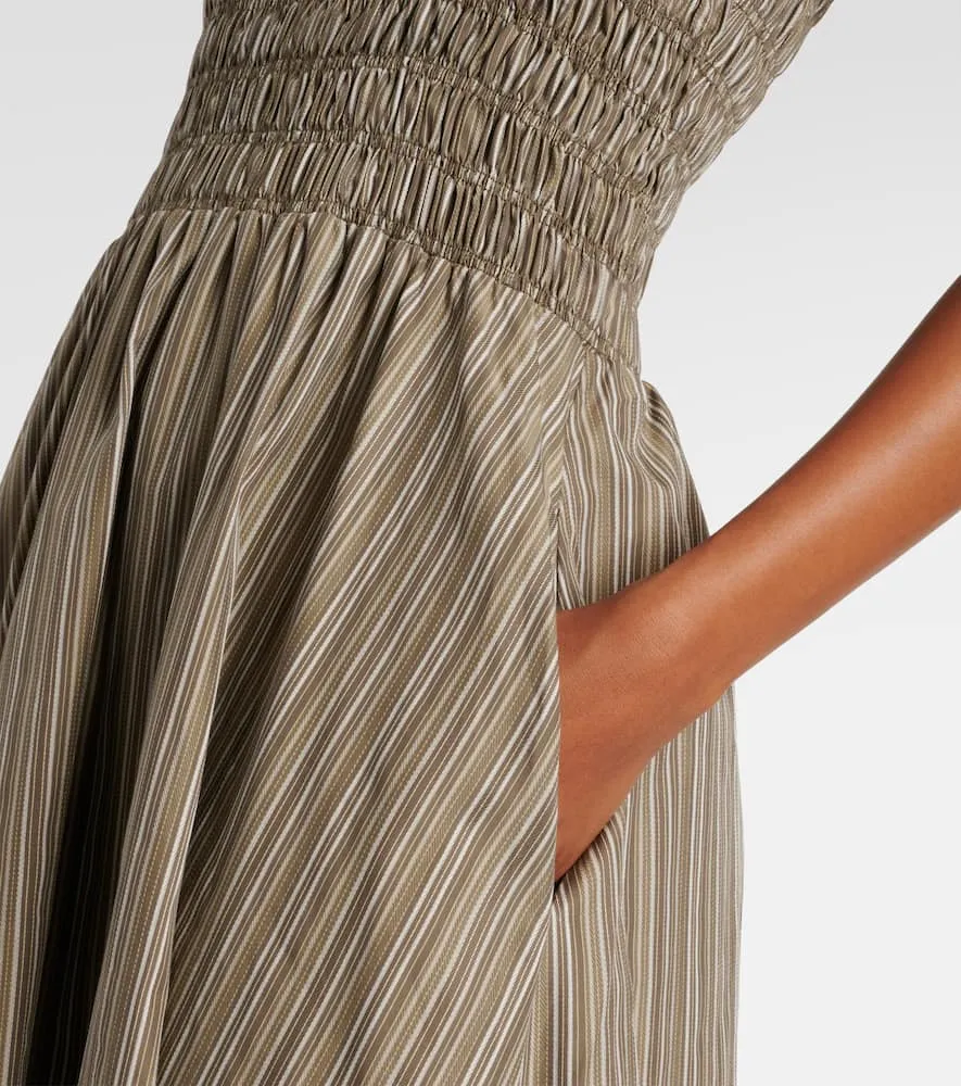 Faithfull Lida pinstripe shirred cotton maxi dress