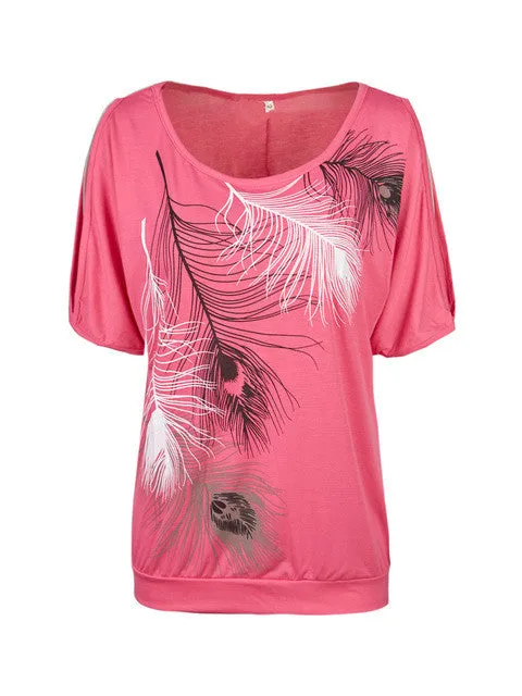 Feather Print Women Casual Summer T Shirt
