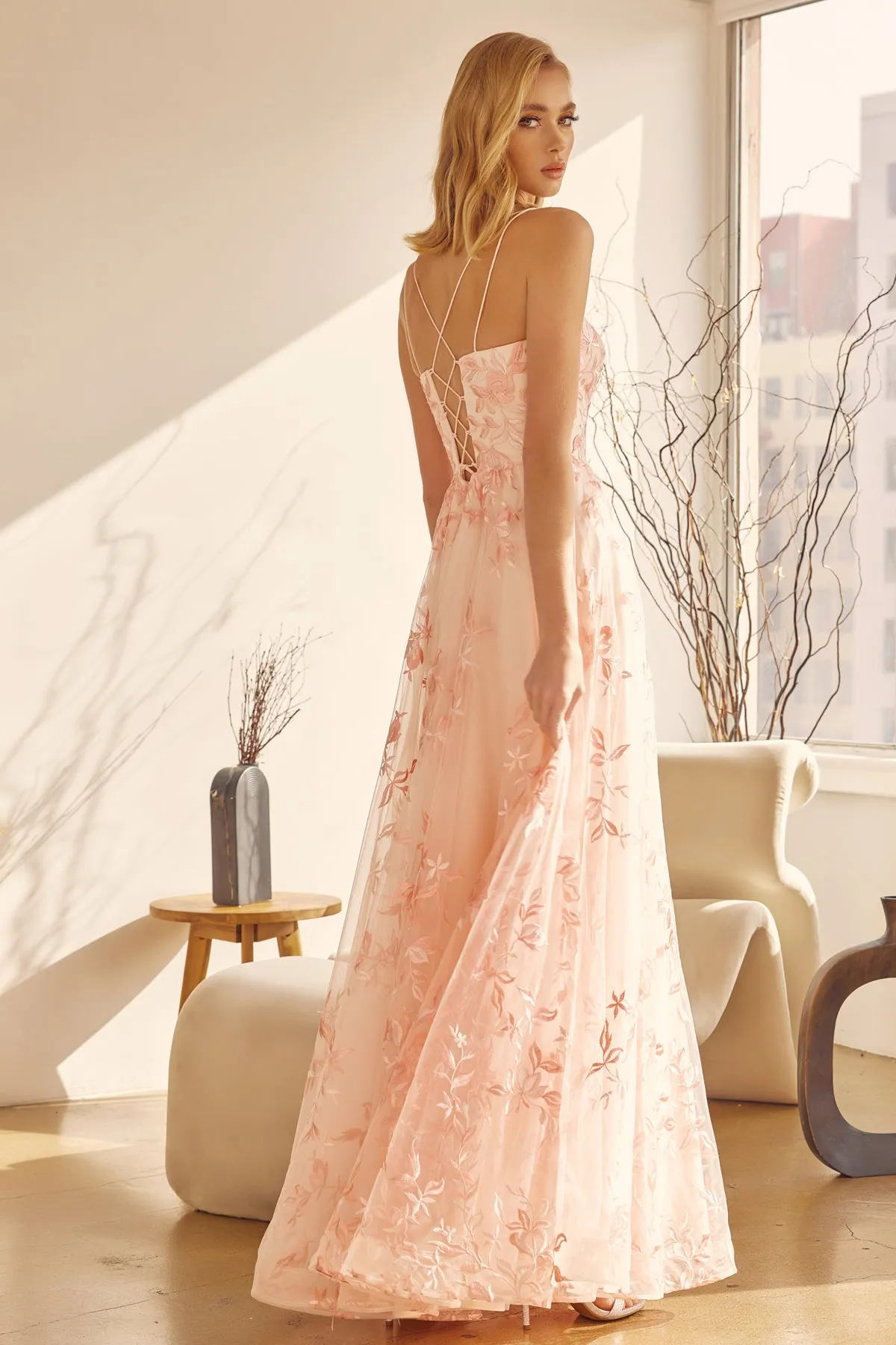 Floral Applique Long A-line Dress by Juliet 279