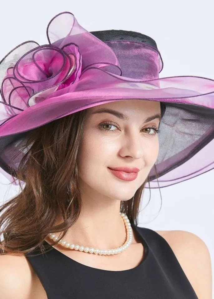 Handmade Yellow Floral Decorated Ruffles Tulle Floppy Sun Hat LC0469