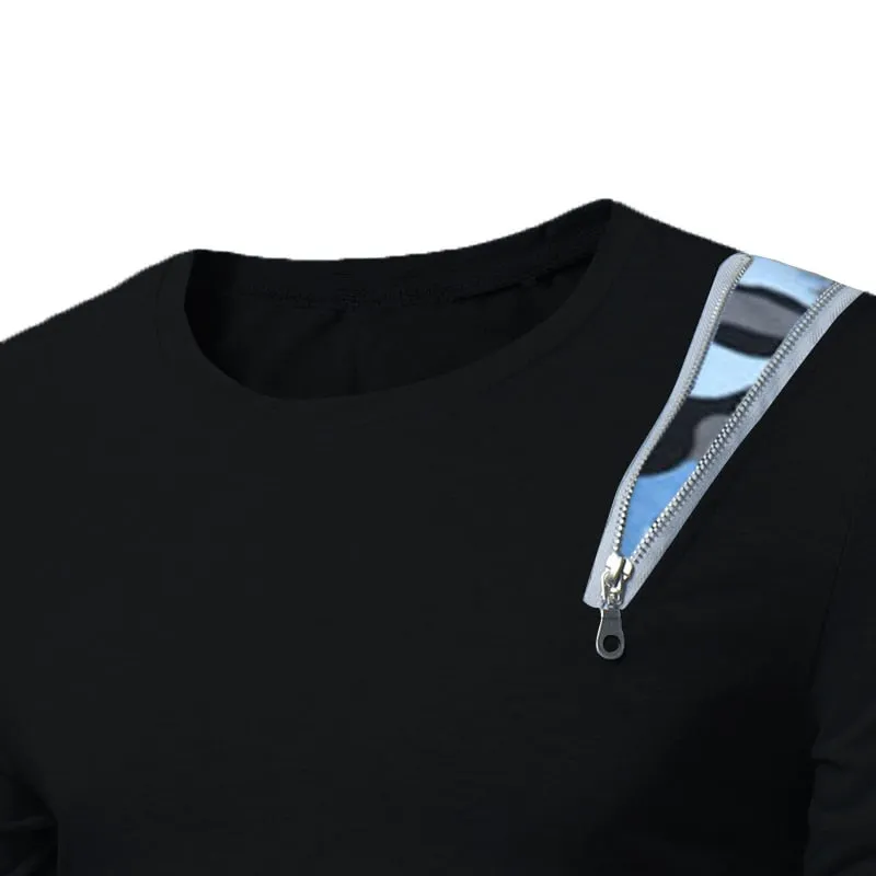 Hiphop Tee Men's Tshirts Long Sleeve Slim Fit Zipper Decor Shirt Casual T-Shirts Round Neck Camouflage Tee Men's Tee Tops Hombre
