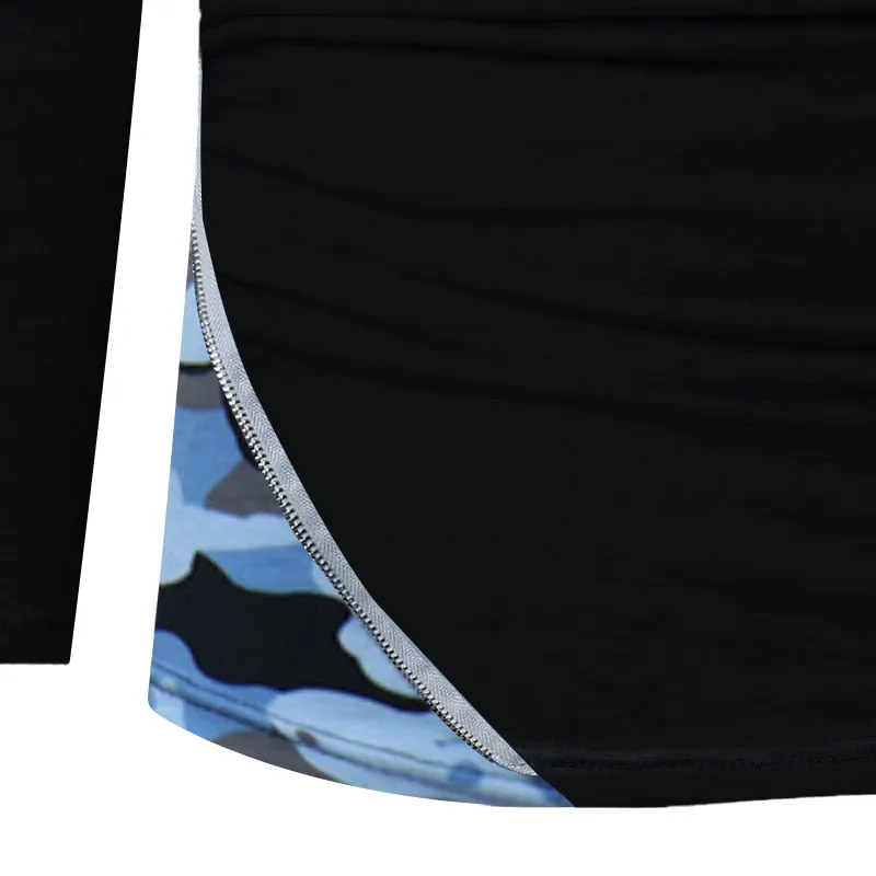 Hiphop Tee Men's Tshirts Long Sleeve Slim Fit Zipper Decor Shirt Casual T-Shirts Round Neck Camouflage Tee Men's Tee Tops Hombre