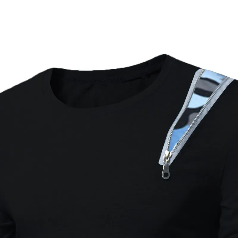 Hiphop Tee Men's Tshirts Long Sleeve Slim Fit Zipper Decor Shirt Casual T-Shirts Round Neck Camouflage Tee Men's Tee Tops Hombre