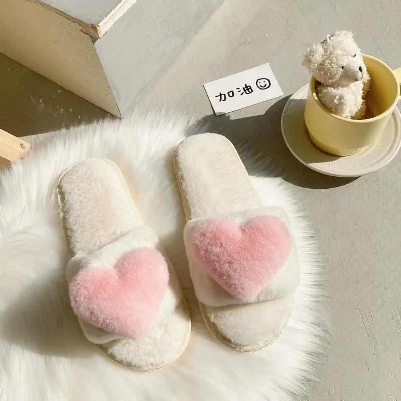 Instagram Trendy Comfortable Fur Slipper Girl's Heart-Shaped Sandals