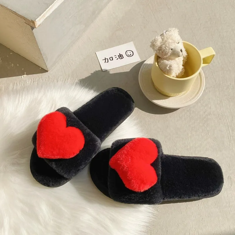 Instagram Trendy Comfortable Fur Slipper Girl's Heart-Shaped Sandals