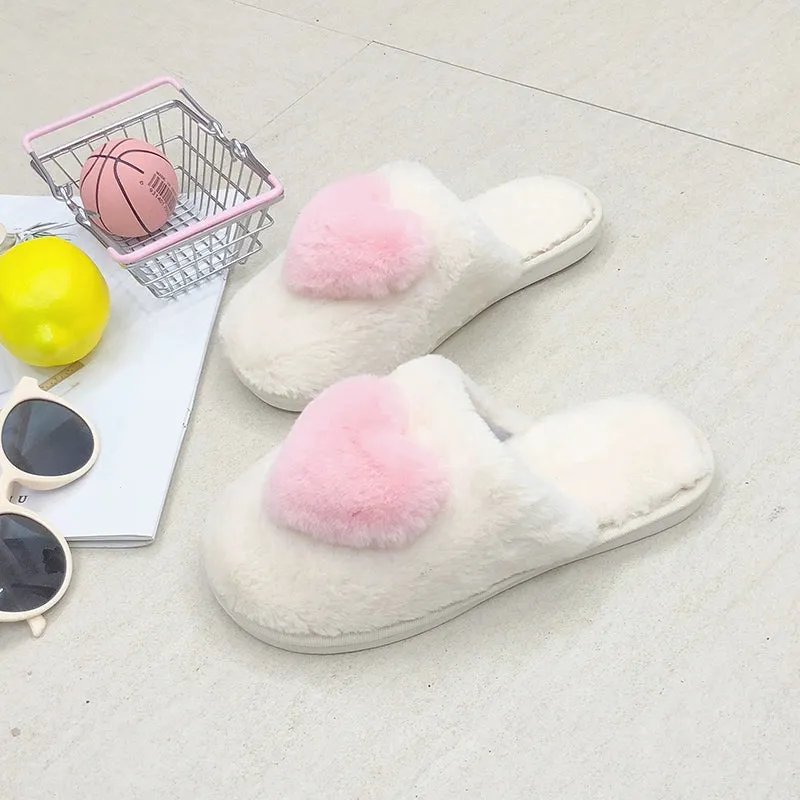 Instagram Trendy Comfortable Fur Slipper Girl's Heart-Shaped Sandals
