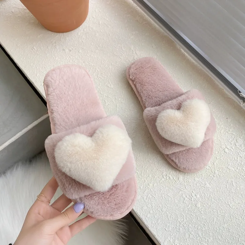 Instagram Trendy Comfortable Fur Slipper Girl's Heart-Shaped Sandals