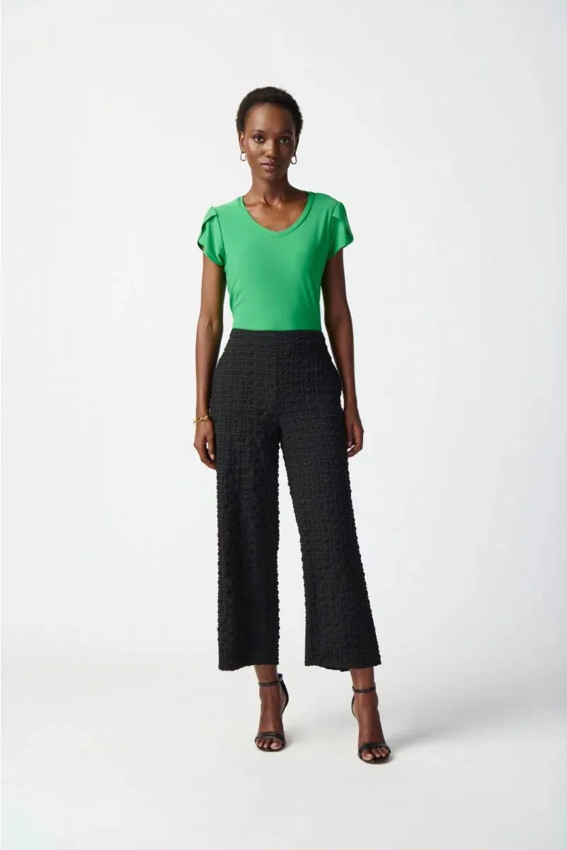 Joseph Ribkoff  Black Check Jacquard Wide-Leg Pants