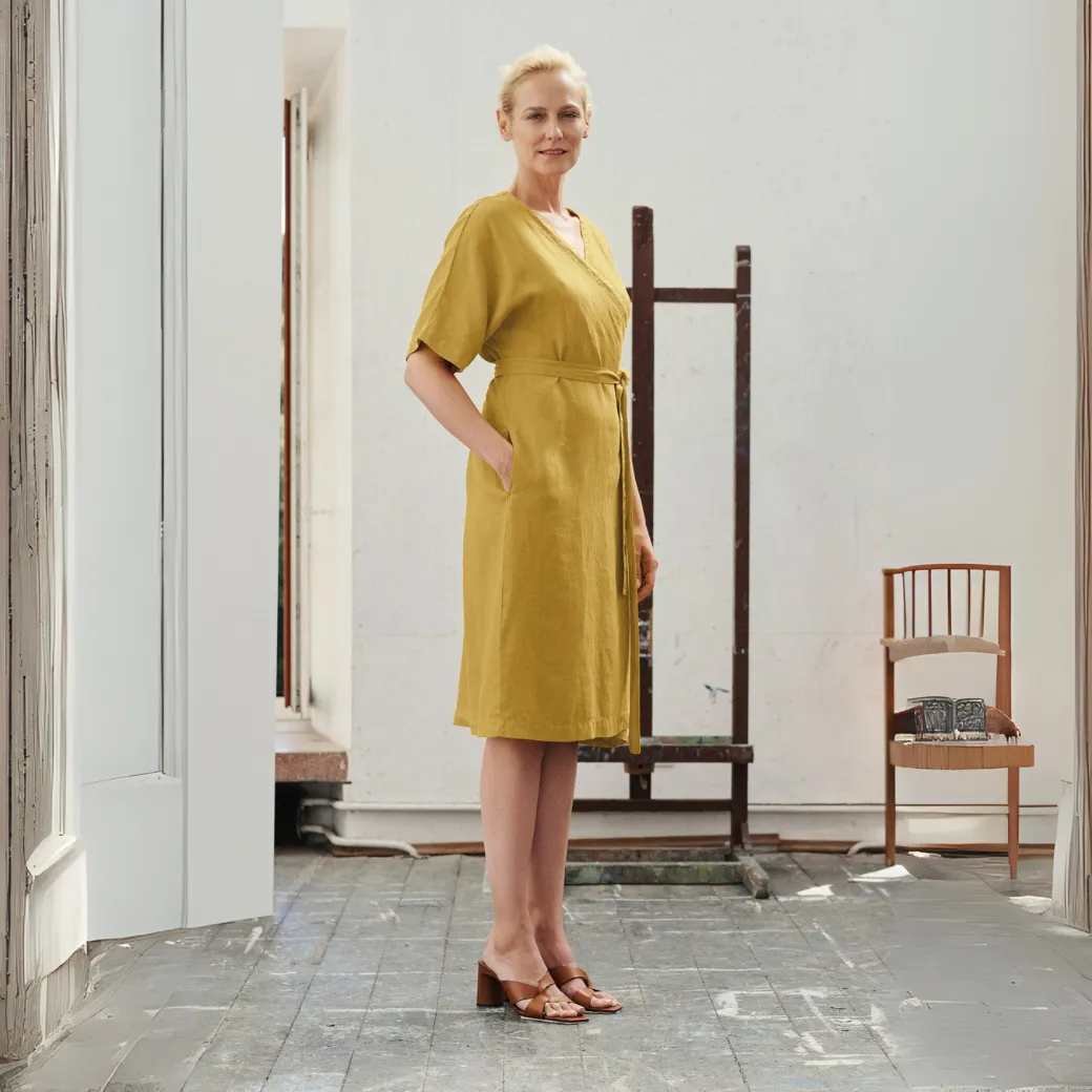 Lemon Curry Linen Vine Dress