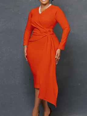 Long Sleeve V Neck Bodycon Midi Dresses