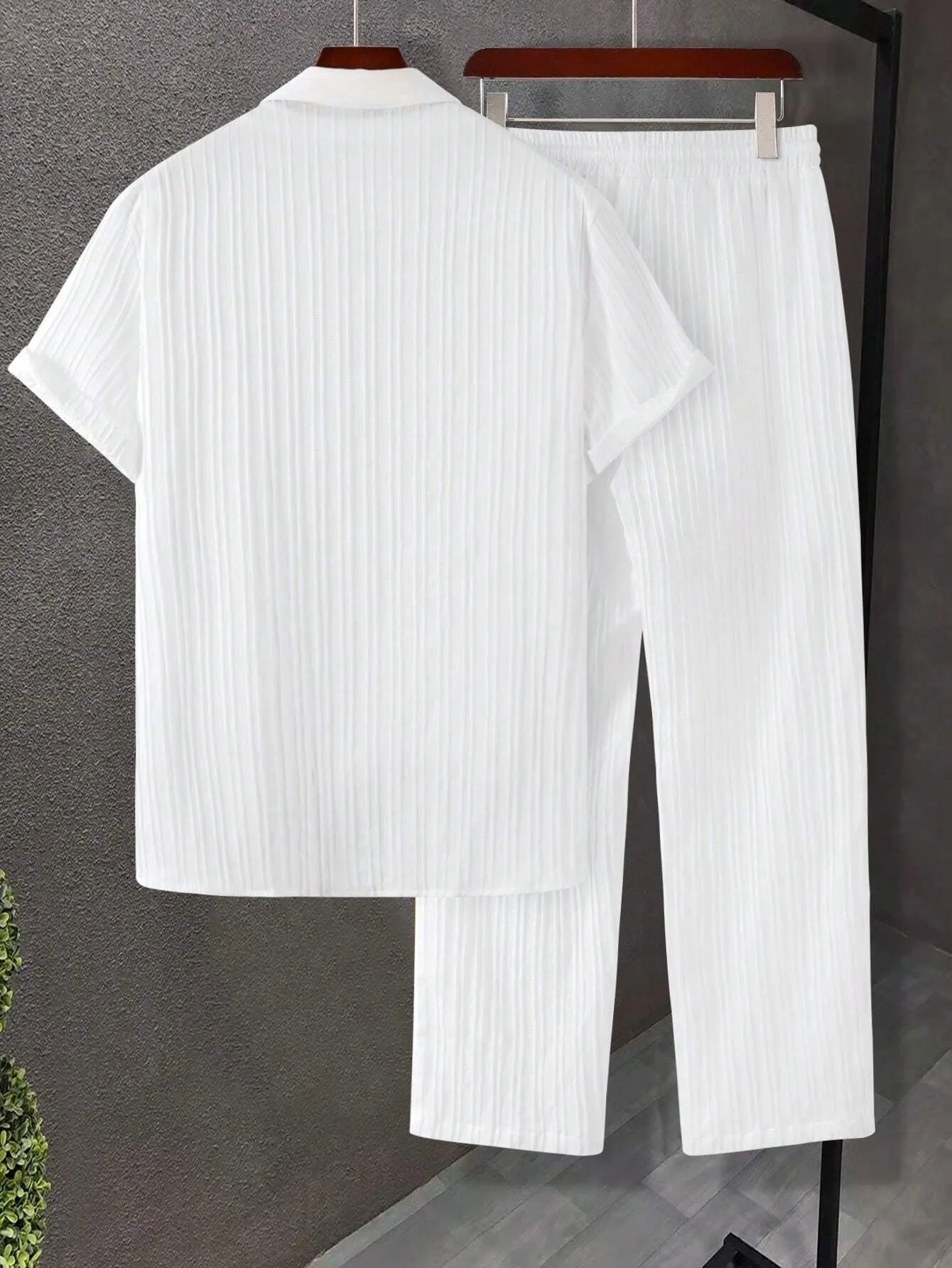 Manfinity Hypemode Men Solid Button up Shirt & Drawstring Waist Pants without Tee