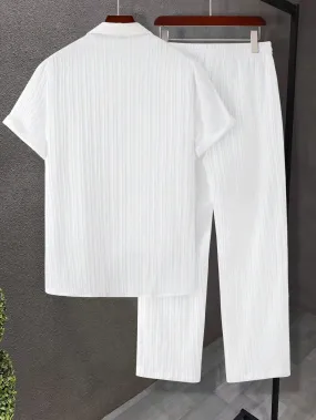 Manfinity Hypemode Men Solid Button up Shirt & Drawstring Waist Pants without Tee
