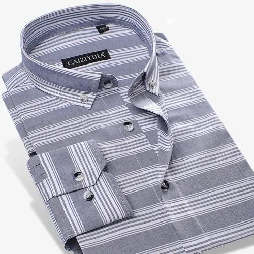 Men's Long-Sleeve Colors Striped Pocketless Shirts Premium Quality 100% Cotton Standard-fit Button-down Daily Casual Tops Shirt