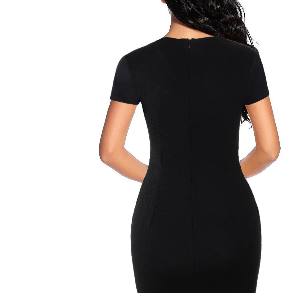 Slim V Neck Short Sleeve Bodycon Dress
