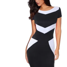 Slim V Neck Short Sleeve Bodycon Dress