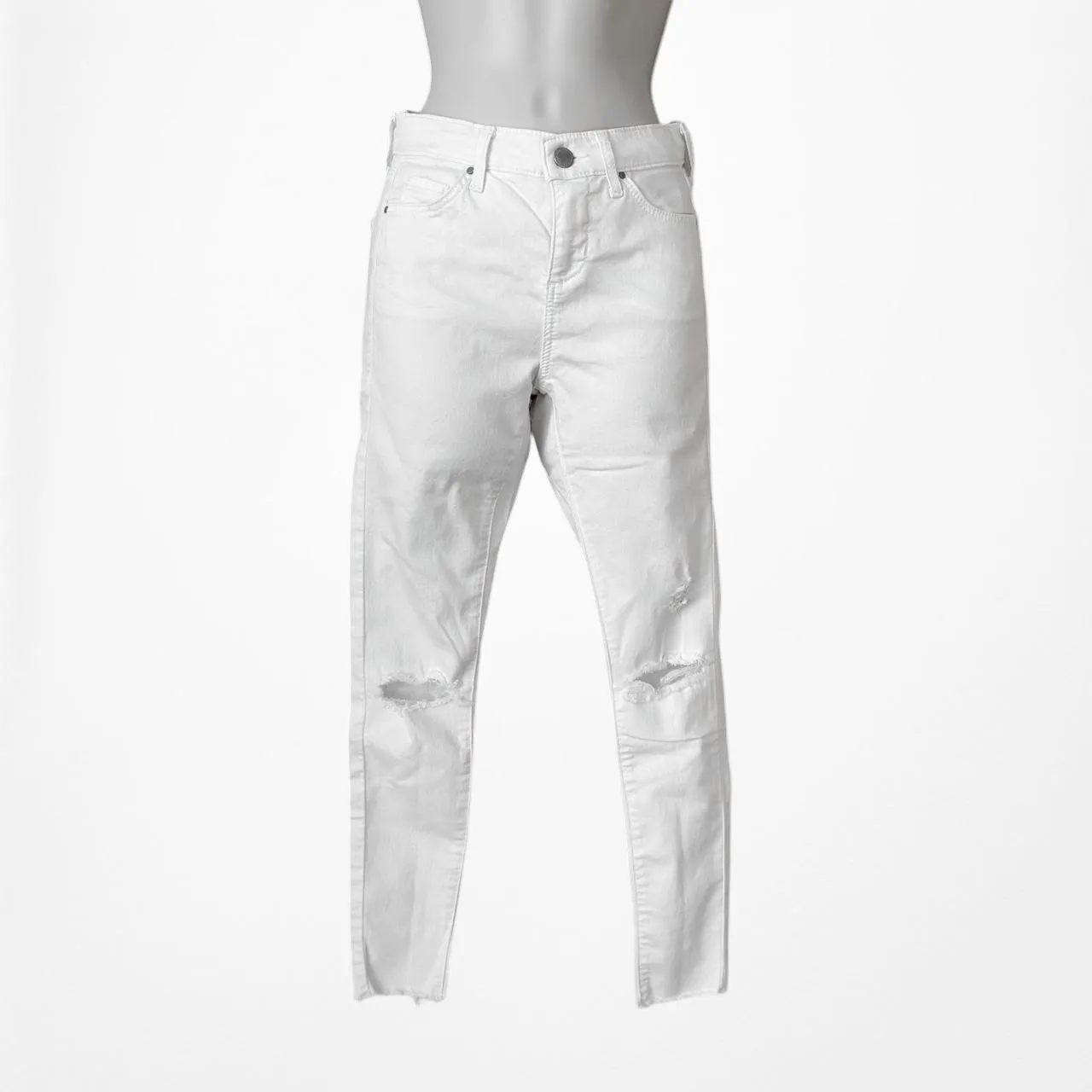 Topshop White Petite Destroyed Distressed Ripped Knee Skinny Denim Jeans Size XS