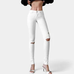 Topshop White Petite Destroyed Distressed Ripped Knee Skinny Denim Jeans Size XS