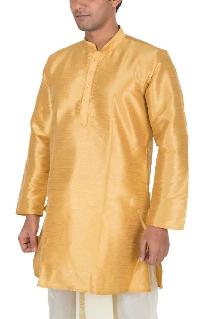 Traditional Raw Silk Kurta for men with beautiful embroidary (Yellow) - 91008A
