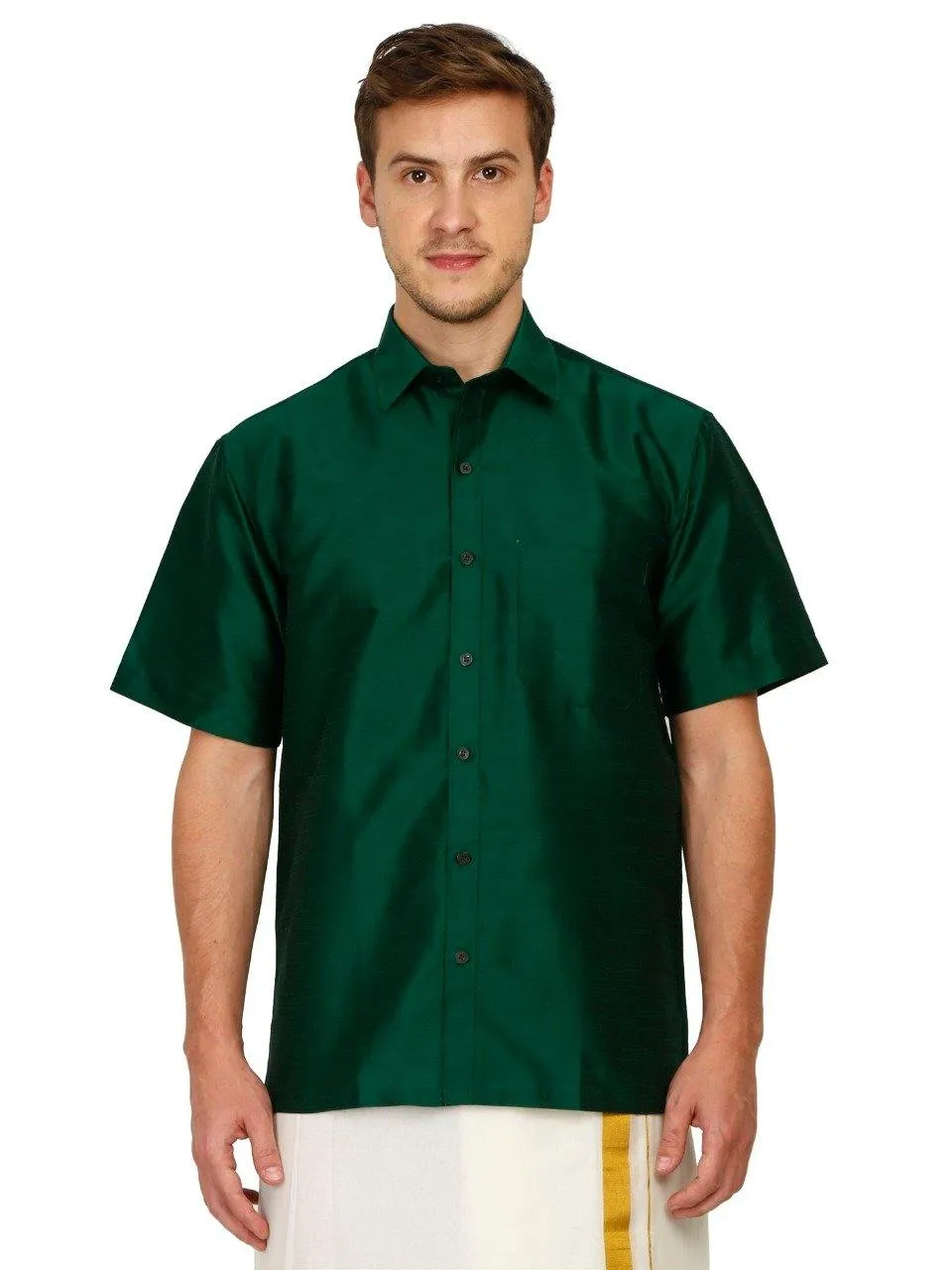 Traditional Raw Silk Shirt for men (Green) - 90015A