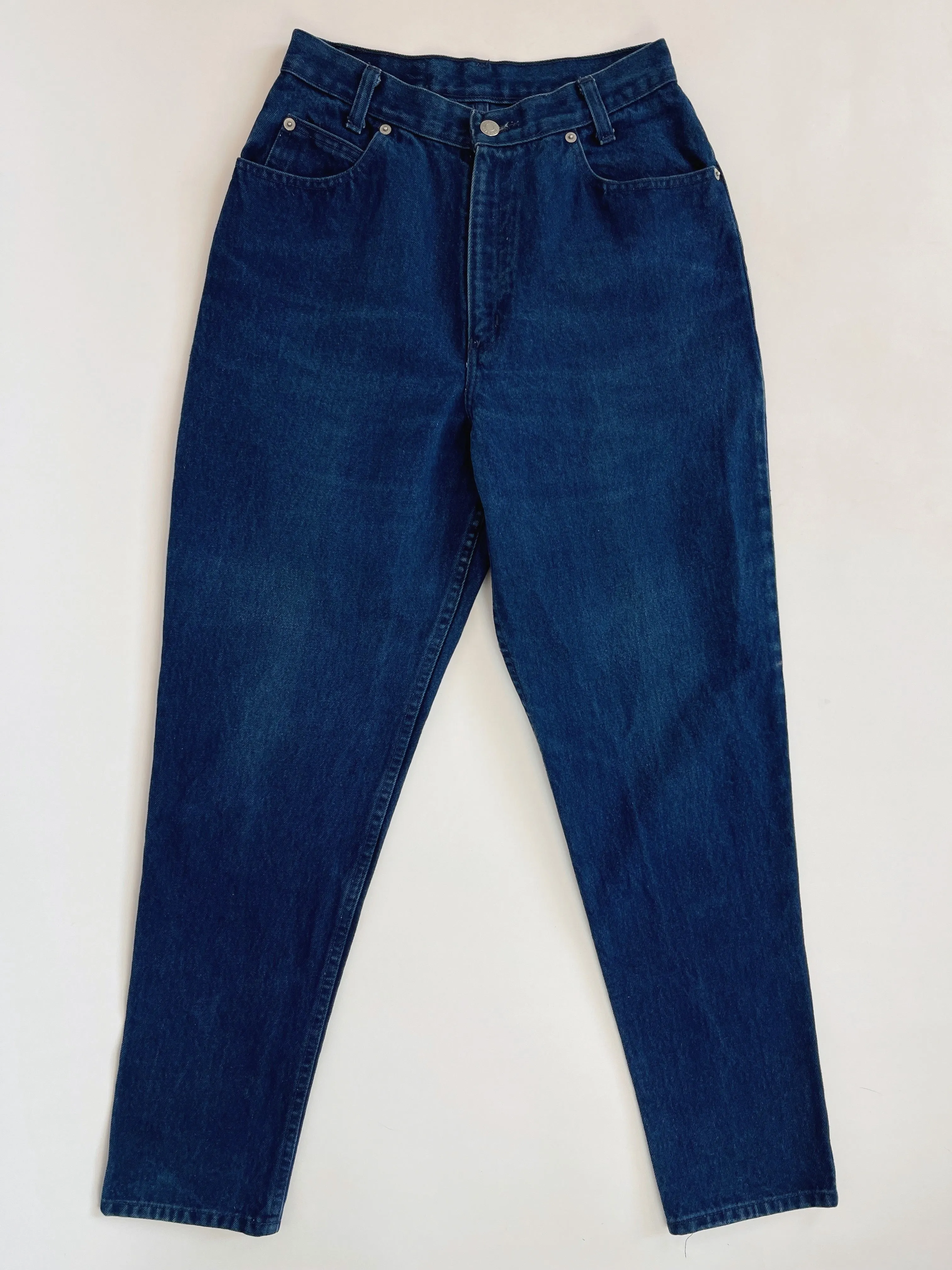 Vintage Dark Wash High-Waisted Tapered Jeans (W27")