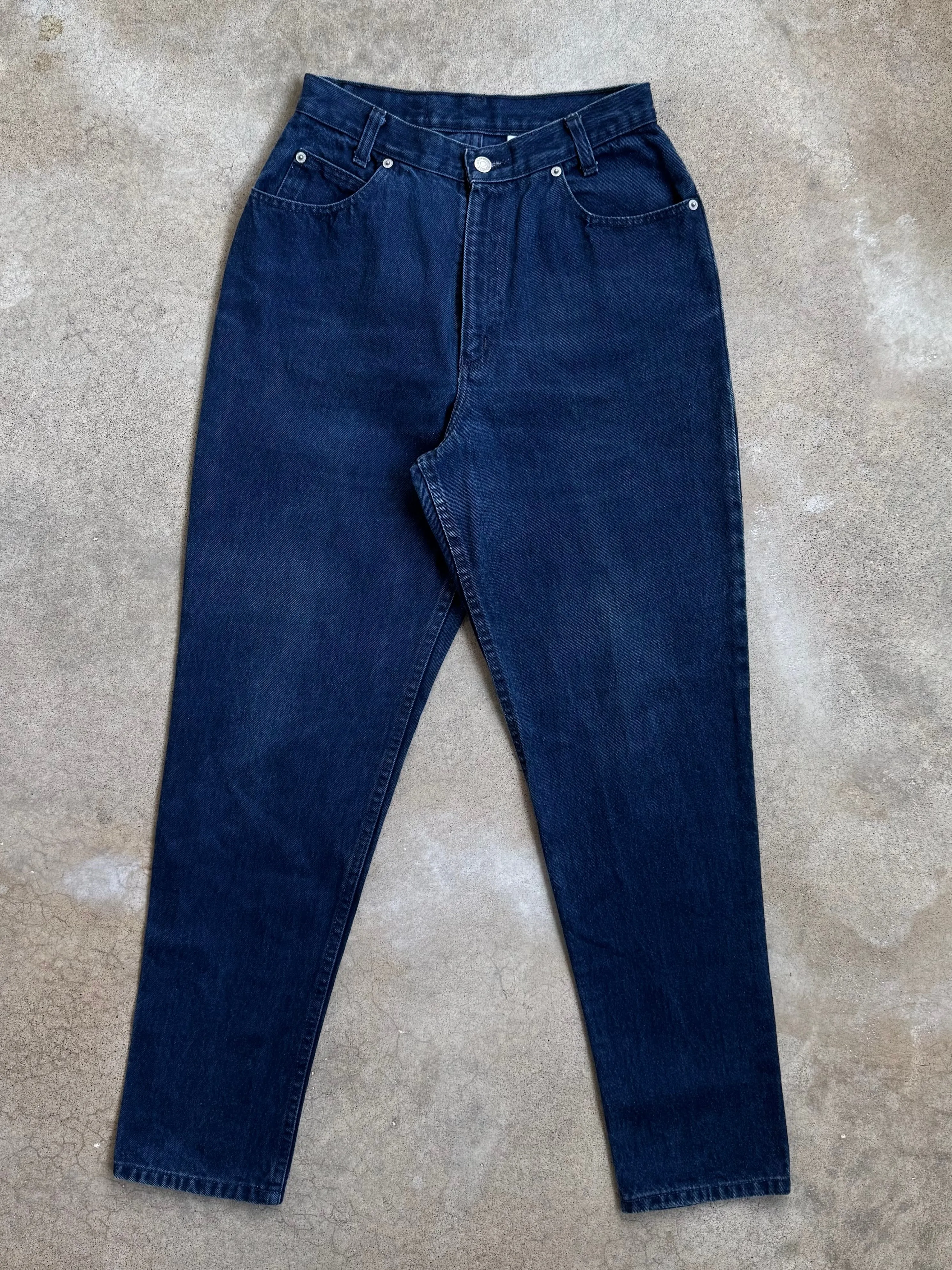 Vintage Dark Wash High-Waisted Tapered Jeans (W27")