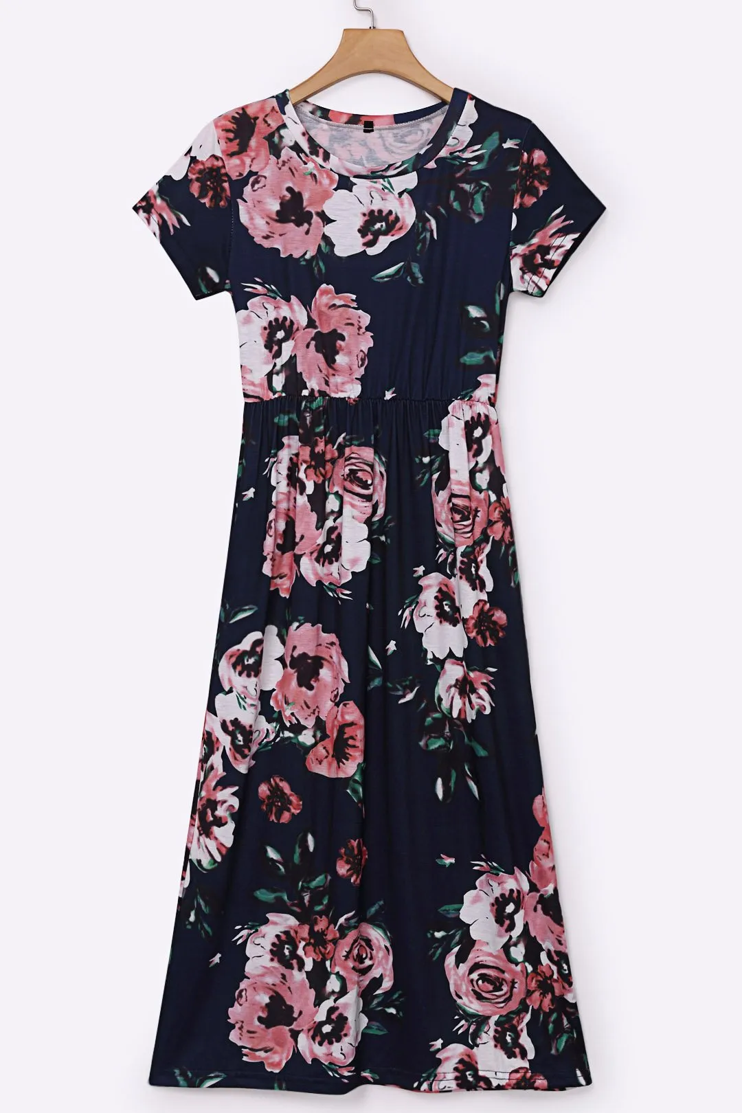 Wholesale Round Neck Short Sleeve Floral Print Dresses