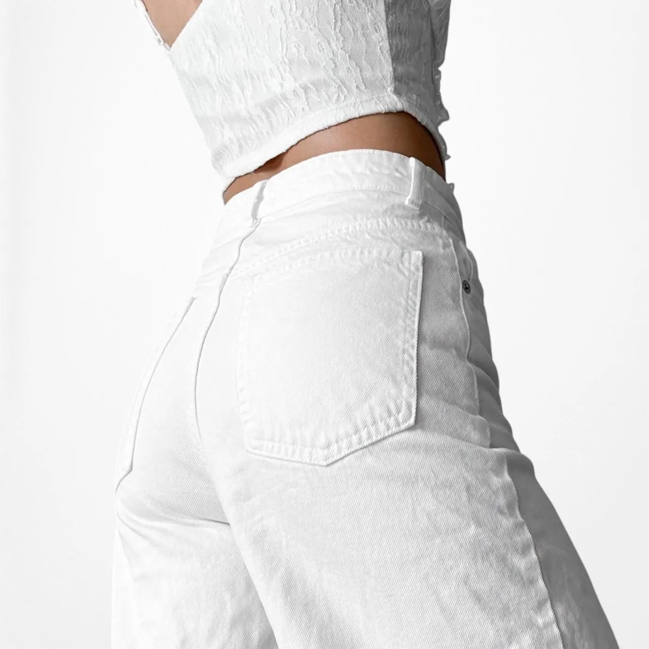 Zara White High Waisted Distressed Destroyed Hem Wide Leg Denim Jeans Size XS/S