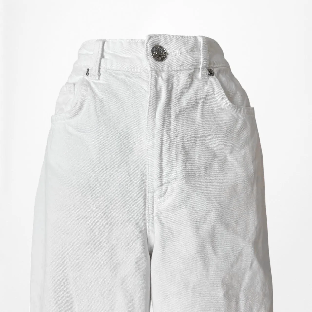 Zara White High Waisted Distressed Destroyed Hem Wide Leg Denim Jeans Size XS/S