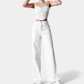 Zara White High Waisted Distressed Destroyed Hem Wide Leg Denim Jeans Size XS/S